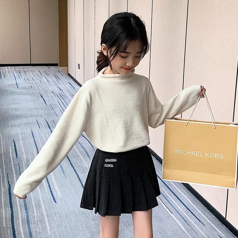 Осенние свитера пуловеры для девочек зимний эластичный мягкий свитер водолазка