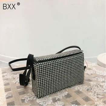 

[BXX] Women's Single Shoulder Crossbody Bag All-match Flap 2020 Autumn Woman Package Vintage Lattice Box Shaped Bag Tide HI049