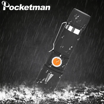 

3 modes LED Zoomable Flashlight focus torch USB tail charging work light Pocket clip practical light built-in battery