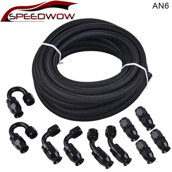 

SPEEDWOW AN6 Stainless Steel Braided PTFE E85 Oil Gas Fuel Hose Line 6AN 0/45/90/180Degree PTFE Reusable PTFE Fitting Kit