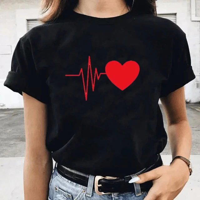 Than Heart Women's T-shirt Harajuku Love T Shirt Women Fashion Ladies Black Graphic T Shirts Women 2022 New Summer Femme Clothes JB317