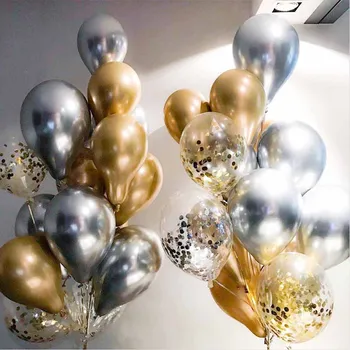 

20pcs Chrome Metal Gold Silver Balloon Confetti Set Birthday Party Decorations Adult Kids Helium Globos Air Balls Wedding Decor