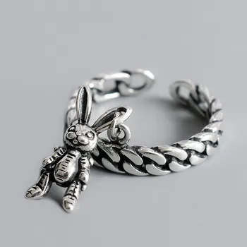 

Vintage 925 Sterling Silver Jewelry Rabbit Rings for Women Girls Adjustable Ring Birthday Gift Jewelry Accessories Anillos JZ249