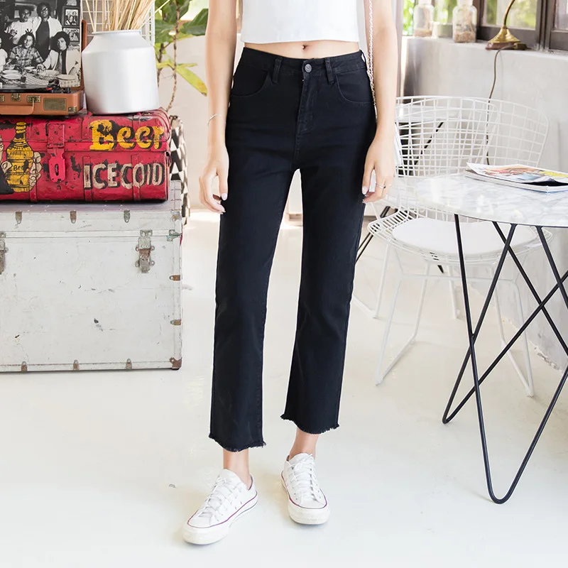 

2017 Autumn New Style Straight-Cut Elasticity Denim (Ankle-length Pants) Women's High-waisted Slimming Korean-style Versatile Pa