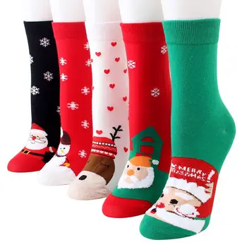 

New Christmas Cartoon Santa Claus Elk Straight Tube Winter Female Socks Lovely Cartoon Holiday Gift Middle Tube Socks
