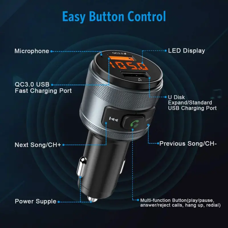 1 шт. автомобильный Bluetooth fm-передатчик QC3.0 беспроводной Bluetooth fm-радио адаптер музыкальный плеер fm-передатчик/автомобильный комплект