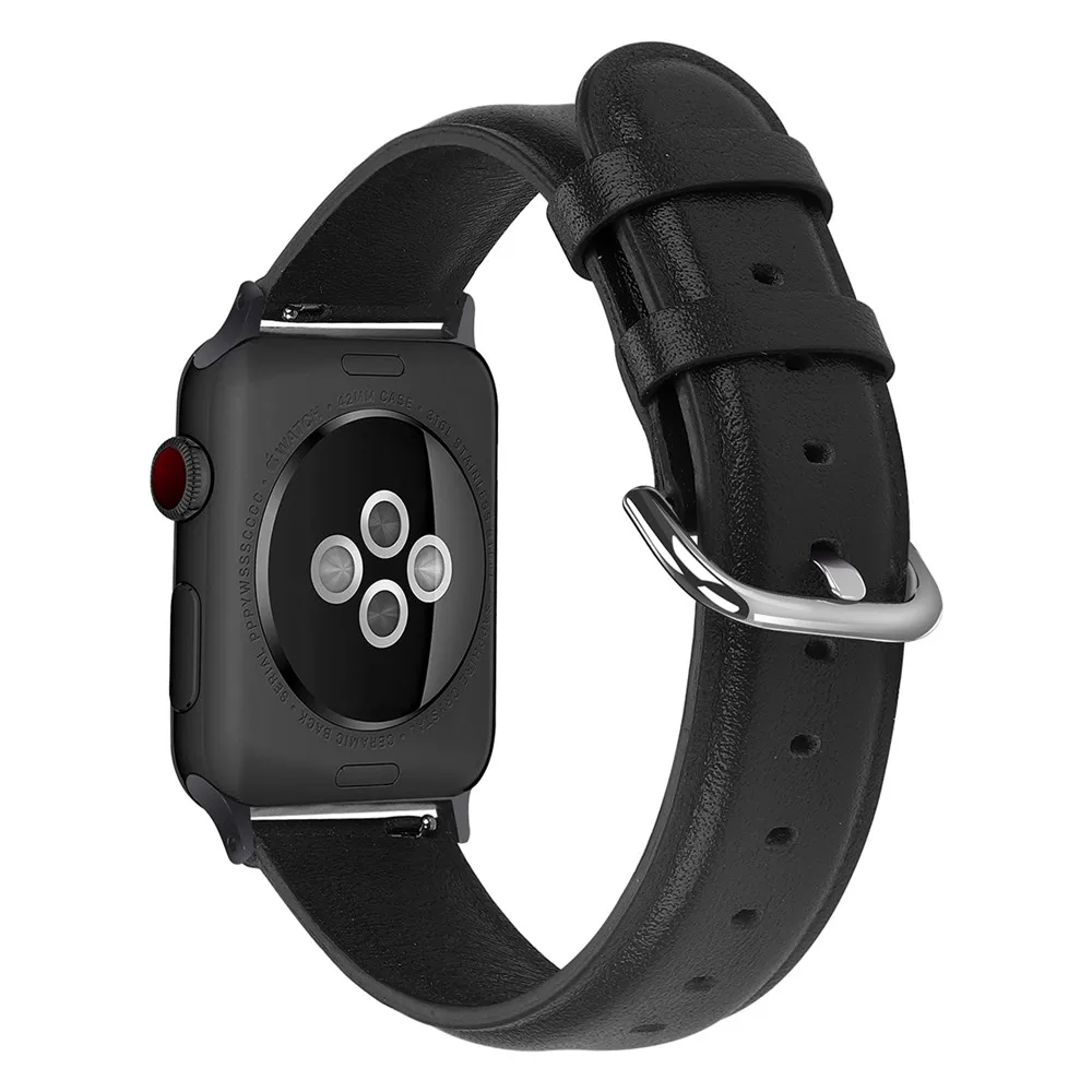Black Ремешок для часов из натуральной кожи для Apple Watch 5, 4, 44 мм, 40 мм, 38 мм, 42 мм, спортивный ремешок, браслет, аксессуары для iwatch 3, 2, 1 - Цвет ремешка: Black