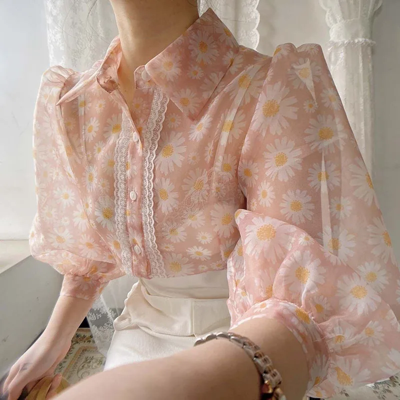 floral print organza blouse