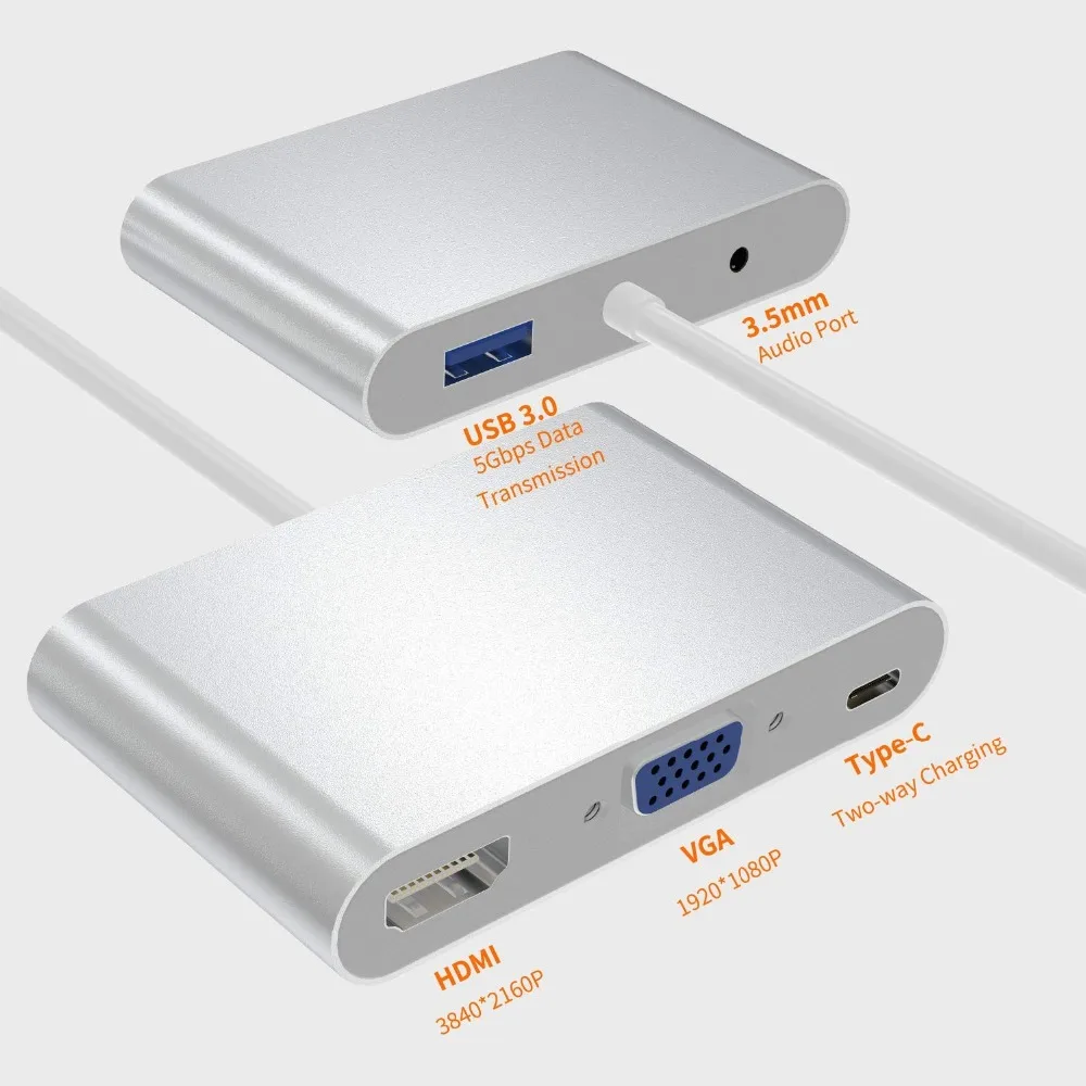 Концентратор USB type c для HDMI/VGA/type-c/3,5 мм аудио/USB 3,0 адаптер USB 3,1 USB-C кабель-конвертер для ноутбука Macbook Pro дропшиппинг