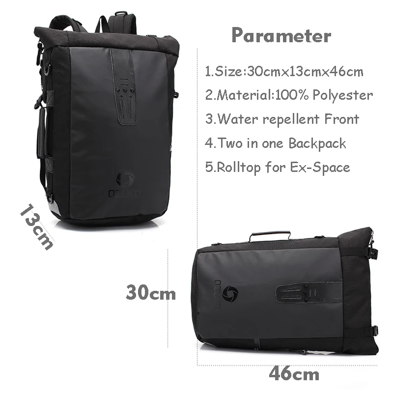 Men's Backpacks Minimalism Roll Top Water-repellent Ergonomic Laptop 2 in 1 Multi-Layer Space Male Bags Travel Rugzak
