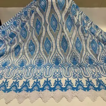 

High Quality Swiss Dry Cotton sewing Lace Fabric sky blue France embroidery stone hollowing out cotton cloth Lace for wedding