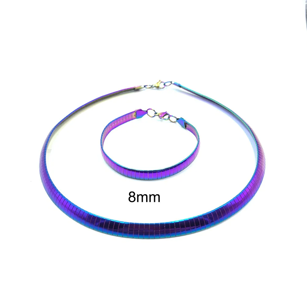 USENSET 3 Colors Collar Stainless Steel Necklace Women Choker Torques Jewelry Snake Chain Bracelet Set metal choker necklace,snake necklace