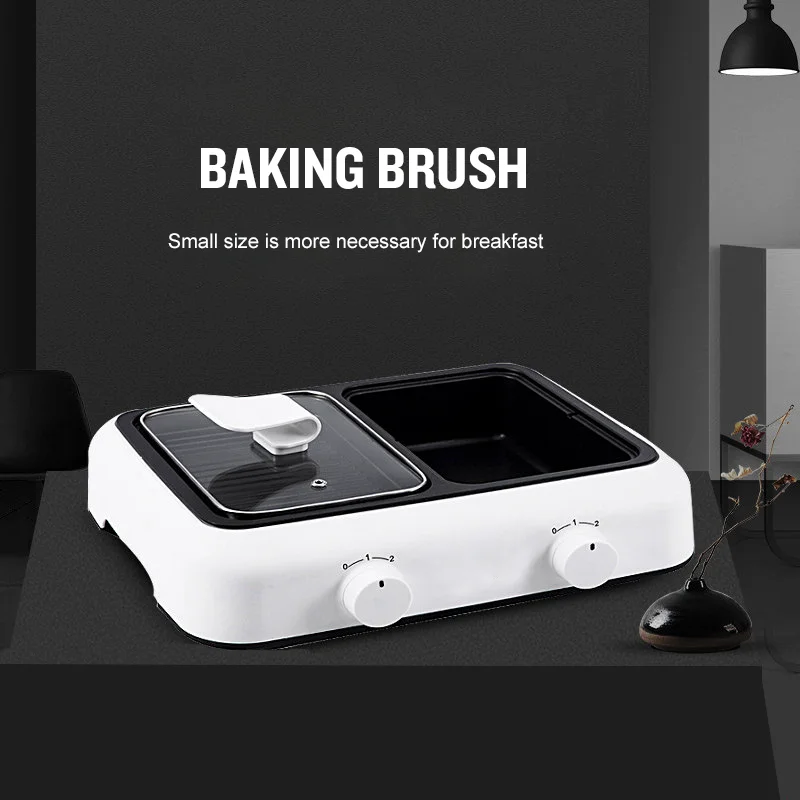 

2in1 Electric Multi Cooker Barbecue Pan Hot Pot Cooker Electric BBQ Griddle Non-Stick Stir-fry Hotpot Baking Plate Nordic Style