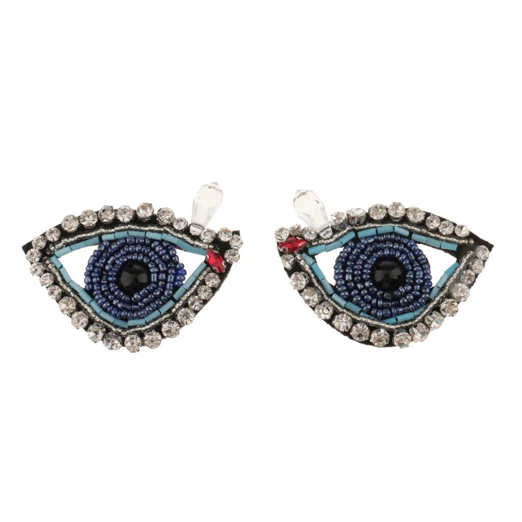 2 Pieces Beaded Eyes Rhinestone Applique Patch DIY Sewing Embellishment