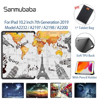 

Sanmubaba Case For iPad 10.2 inch 7th Generation Tablet 2019 Soft TPU+PU Leather Folio Flip Stand Funda coque With Pencil Holder