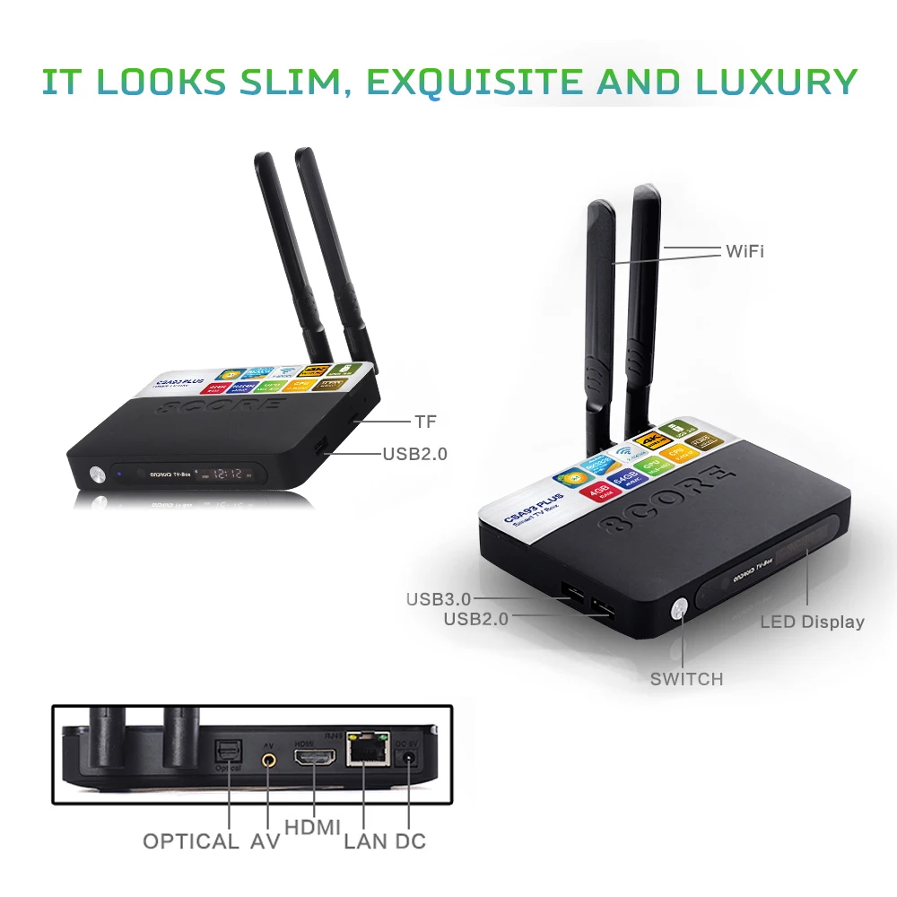 Новейший CSA93 Plus Android 8,1, 4 ГБ/64 Гб RK3328 четырехъядерный процессор Ultra HD Smart tv Box. 2,4G/5G Wi-Fi USB 3,0 Декодер каналов кабельного телевидения