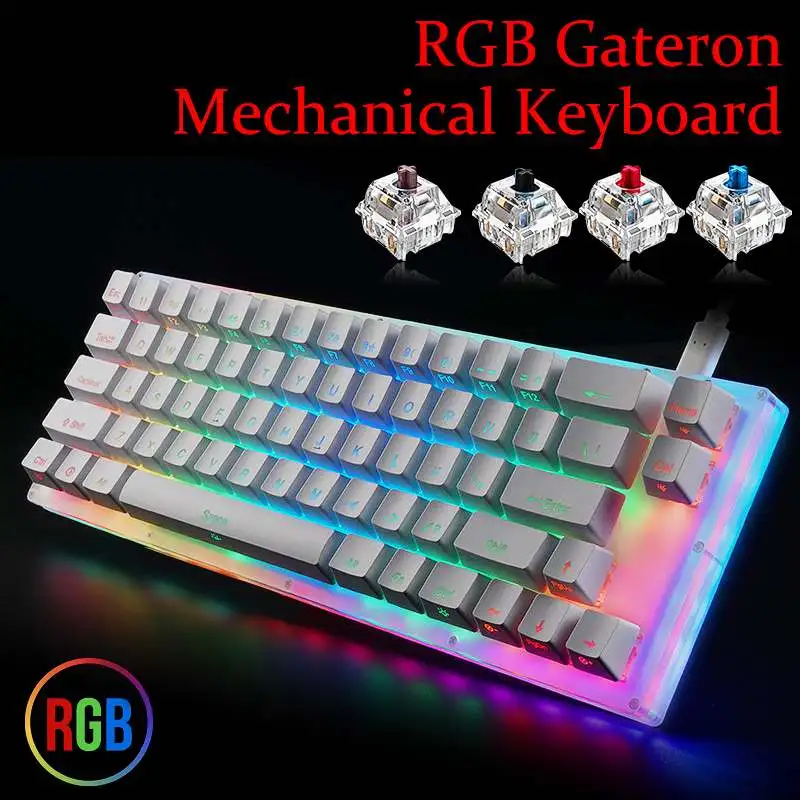 Keyboard 66Key Tyce-C Wired RGB Backlit Gateron Switch Mechanical Gaming Keyboard With Crystal Base For PC Laptops