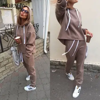

NORMOV Two Piece Set Tracksuit Long Sleeve Thicken Hooded Sweatshirts 2 Piece Set Casual Sport Suit Women Tracksuit Set