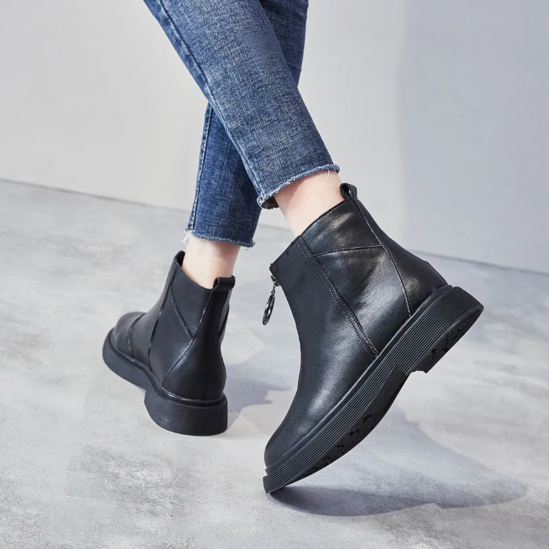 

Martin Boots Women's British-Style 2019 Autumn And Winter New Style Genuine Leather INS WOMEN'S Boots Chunky Front Zipper plus V