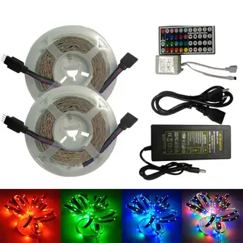 

5m 20m Party Home Bedroom LED Strip Light DIY Decoration Ribbon Indoor With 44Keys Controller Safe Color Changing RGB Flexible