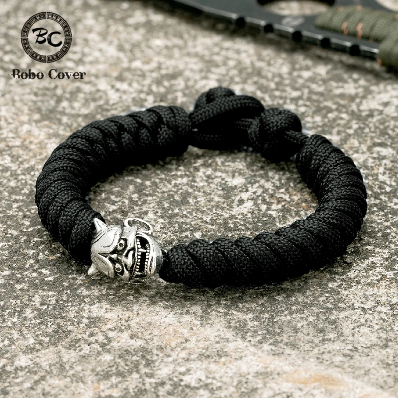 Simple Retro Noh Mask Bracelets Mens Amulet Japanese Hannya