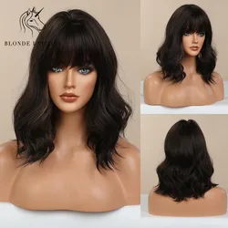 Blonde Unicorn Short Bobo Synthetic Wig Black Brown Water Wavy Cosplay Wigs with Neat Bangs for Women Daily Heat Resistant Fibre