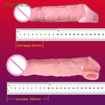 FXINBA 14-28cm Realistic Penis Sleeve Extender Big Cock Sleeve Dick Enlargement Delay Reusable Condom Men Sex Toys (Privacy Box) 4