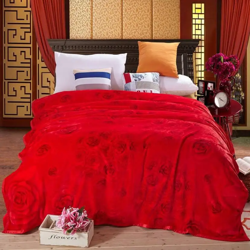 Winter Thick Coral Fleece Blanket Bedding Plaid Stripe Star Print Flannel Blankets Koc King Queen Size Bed Cover Cobertor M006 - Color: Rose