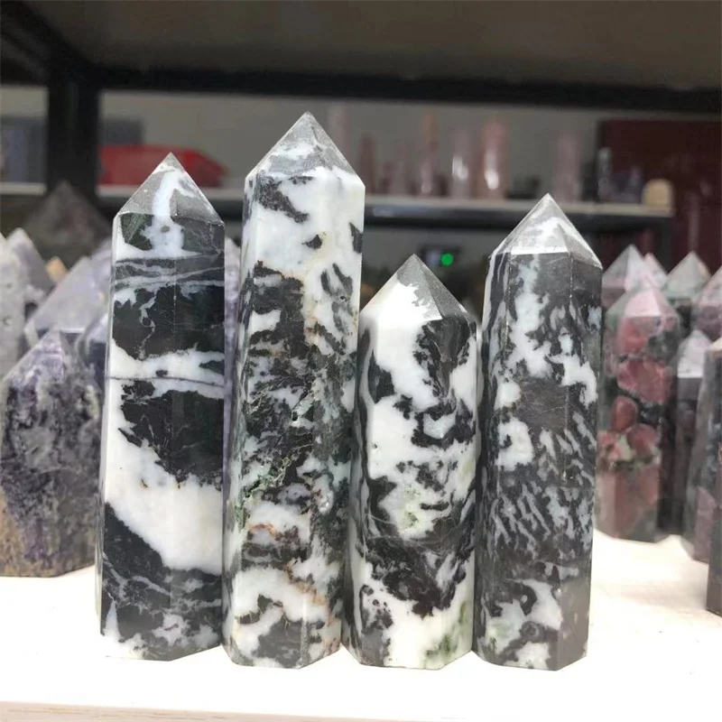 

Natural Stones Zebra Wand Point Quartz Crystals Healing Gemstones Reiki Home Decoration
