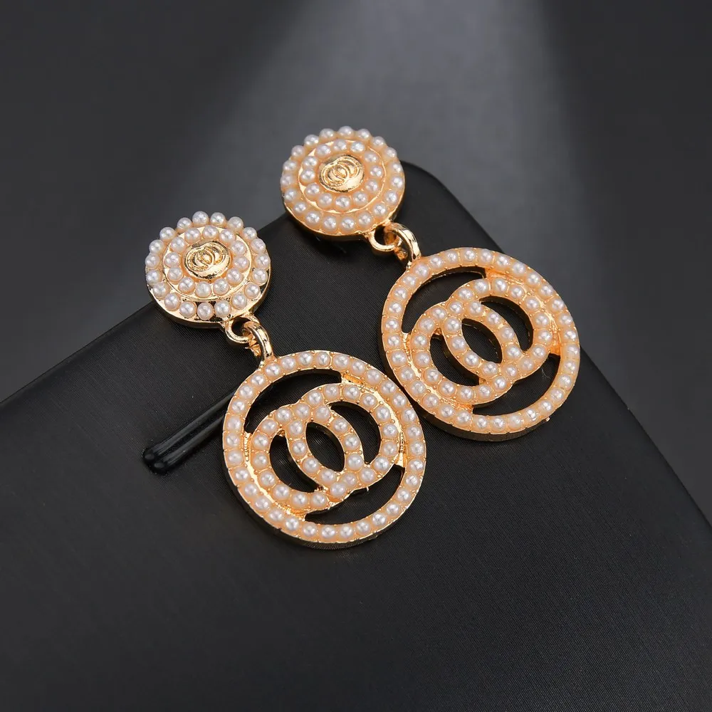

Terreau Kathy Vintage Small Pearl Drop Earrings Female Baroque Palace Style Simple Double C Gold Color Earrings For Women Girl