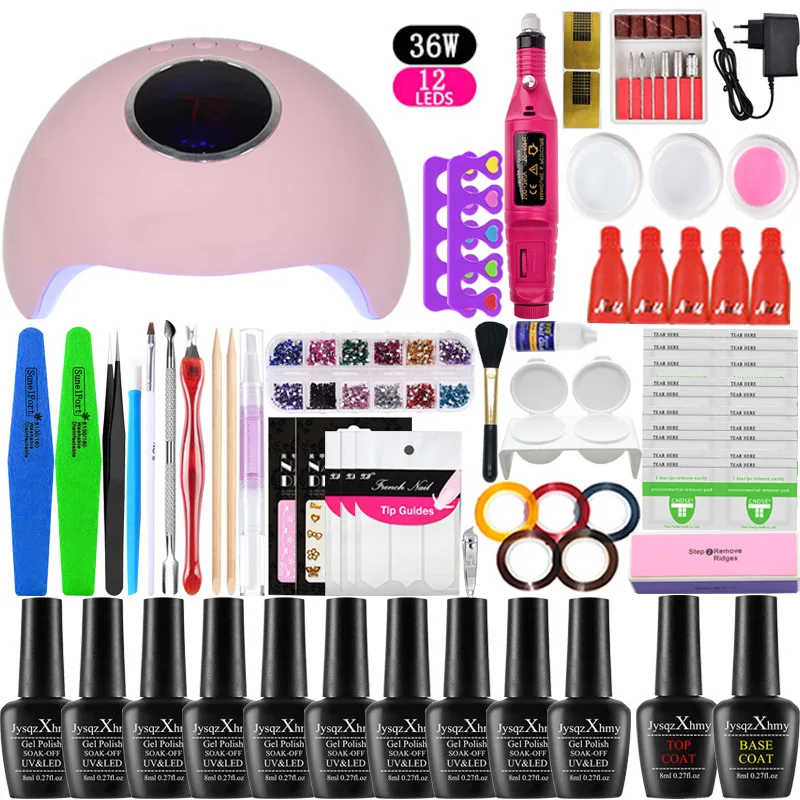 choose10color Набор для ногтей 36 Вт УФ светодиодный светильник Dryer12/10/6 цветов Комплект гель-лаков для ногтей замочить маникюрный набор без ногтей Набор лаков для ногтей инструменты для ногтей комплект - Цвет: choose10color