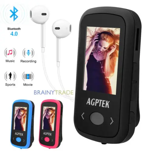 AGPTEK Bluetooth 8GB MP3 Player HiFi Lossless Sound Support Playlist FM Radio 
