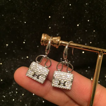

Korean mini bag earring female luxury micro-inlaid zircon creative letter earring earhook network celebrity temperament