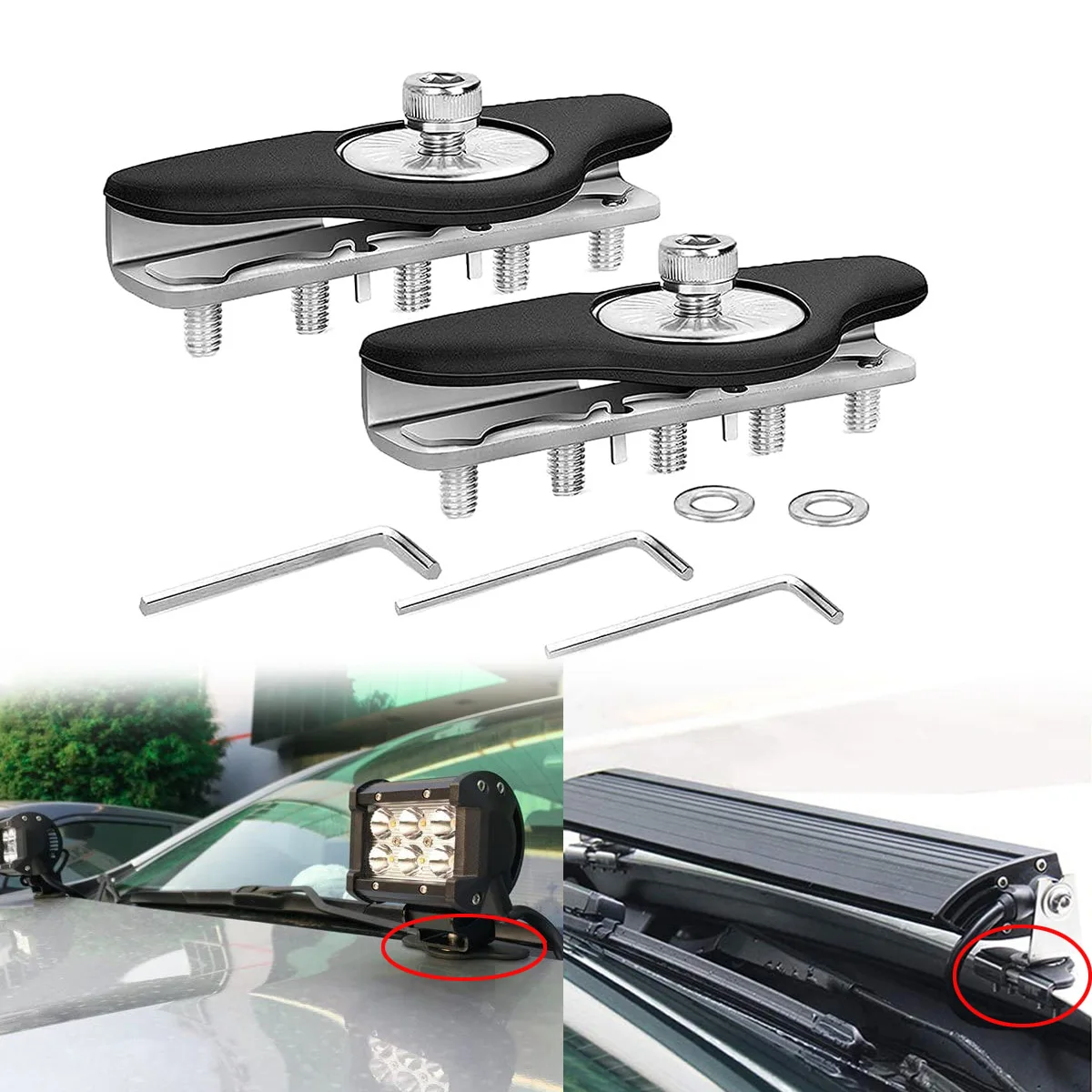 

1pair Engine Hood Cover Light Mounting Brackets Stainless Steel Offroad Car Pillar LED Work Light Bar Mount Clamp Lamp Holder