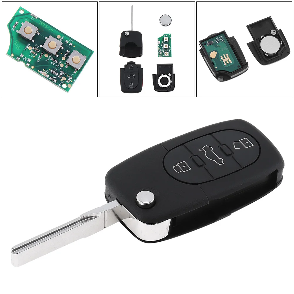 433MHz 3 Button Keyless Uncut Flip Remote Key Fob ID48 Chip 4D0837231 for Audi A3 1999-2002 A4 1998-2001 A6 2002-2005 A8 2002 TT