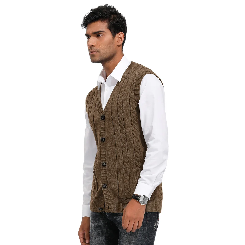 Men suit vest fashion fashion Sleeveless Plaid Checks Mens V-Neck Sweaters vest Loose Solid Button Fit Knitting Casual Clothing