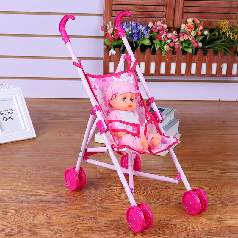 

New Creative Simulation Doll Trolley Funny Girl Toy Children Foldable Hand Push The Doll Stroller Christmas