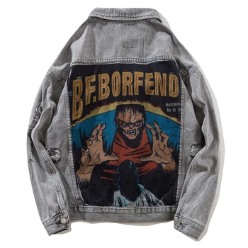 

2019 Spring Autumn Tops for Male Vintage Denim Jackets Men Hole Distressed Jeans Coat Hip Hop Jacket Streetwear Outerwear