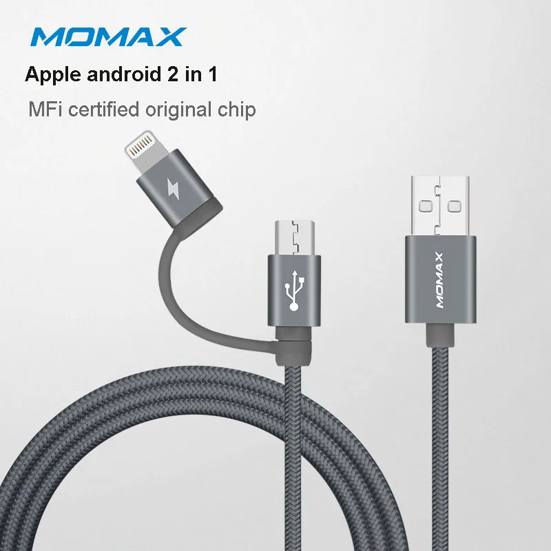 MOMAX DL15 USB A к Micro Lightning к Micro usb кабель для передачи данных mini USB кабель ios MIF Сертификация Плетеный прочный кабель для передачи данных