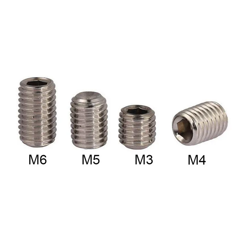 40pcs M3/4/5/6*5mm Metric Thread Stainless Steel Headless Hexagon Socket Grub Screws Cup Point Allen Head Key Fastening |