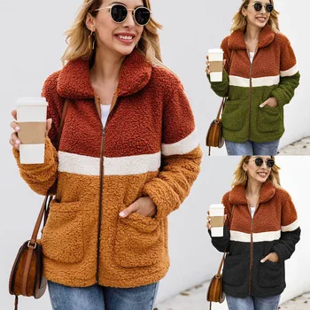 

NEW Fashion Women Winter Warm Patchwork Zipper Flannel Long Sleeve Sweatshirt Pullover Pockets Coat Outwear Freeship Пальто
