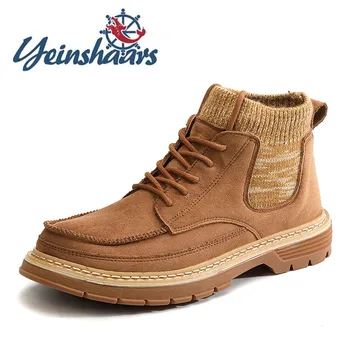 

Mens Shoes Suede Casual Leather Boots Brand High Top Business Travel Shoes High Quality Lace-up Jeans Boots Fashion Buty Meskie
