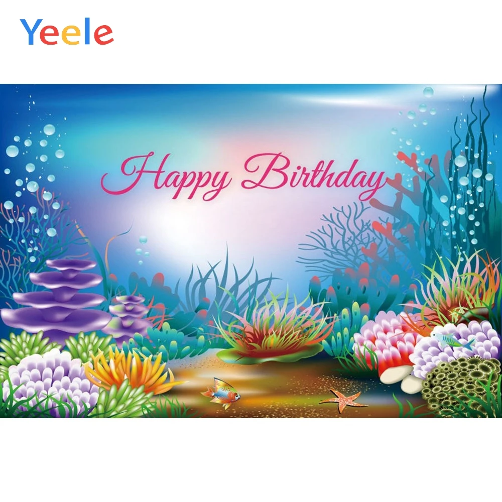 

Yeele Sea Fish Ocean Cartoon Mermaid Photography Backdrops Princess Baby Birthday Party Photographic Background For Photo Studio