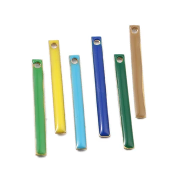 

5Pcs Mini Rectangle Enamel Pendants Copper Enamelled Double Sided Sequins Charms Unplated 28*3mm For DIY Earring Jewelry Makings