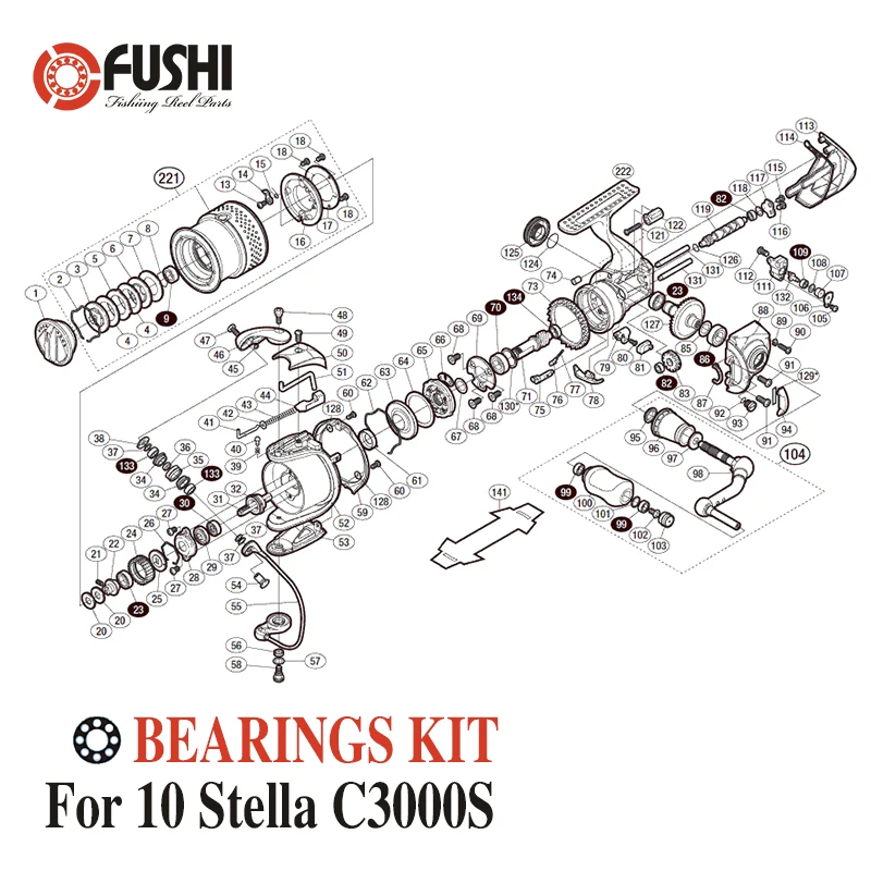 Fishing Reel Stainless Steel Ball Bearings Kit For Shimano 10 Stella  C3000HG C3000S / 02434 02790 Spinning reels Bearing Kits