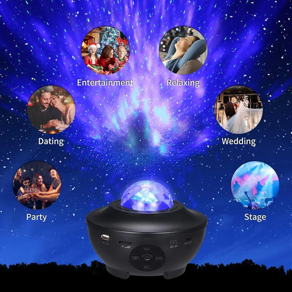 

Starry Projector Light with Remote Control Adjustable 21 Lighting Modes Built-in BT Music Player USB Ocean Waves Star Projector