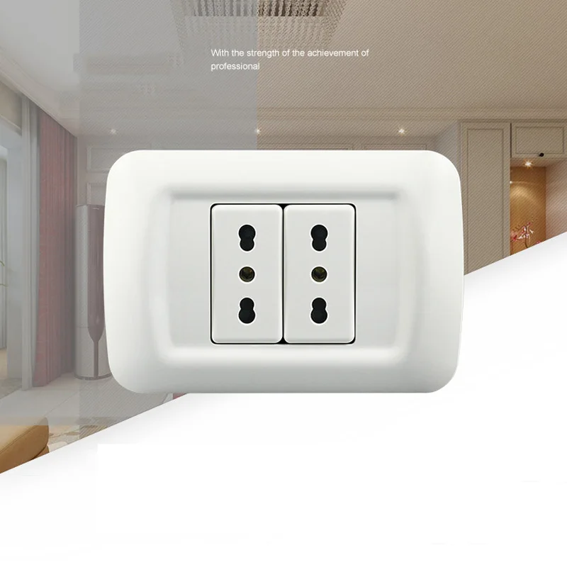 

80 X 118 MM Ltaly Standard 3 Pins Double Socket, White Wall Socket, 16A 250V Power Wall Socket