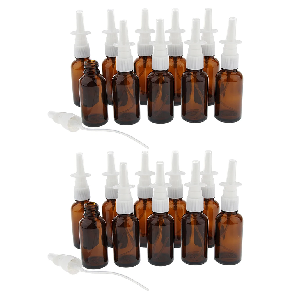20 Pieces 30ml Empty Nasal Spray Bottle, Amber Glass Fine Mist Vials, Sterile Nasal Sprayer for Travel