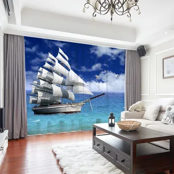 

Chiffon Curtains Blue Sea Landscape 3D Printing Window Tulle Curtains Drape Panel Sheer Net Curtains Window Curtain Living Room