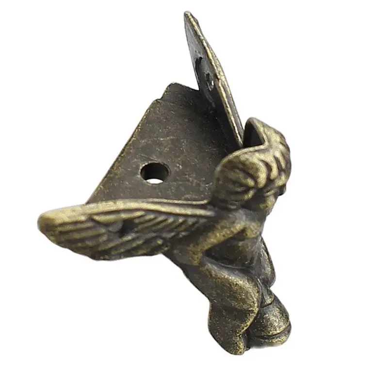 4Pcs Antique Bronze Angel Gift Box Wood Case Corner Protector Furniture Decor G32C